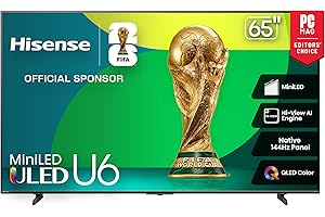Hisense 65" Class U6 Series Mini-LED 4K UHD Smart Fire TV (65U65QF, 2025 Model) - QLED, Native 144Hz, HDR10+, Dolby Vision IQ, Dolby Atmos, Game Mode Pro, ALLM, Alexa Built in, Black