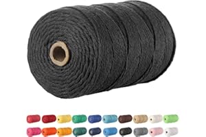 POZEAN Macrame Cord 3mm, 3 mm Macrame Cord - 220 Yards (About 200m), 100% Natural Cotton Macrame Yarn for Wall Hanging, Plant Hangers, DIY Crafts Knitting, Christmas Wedding Decorative (Black)