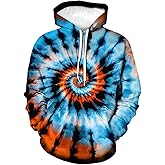 TiwBski Novelty Tie Dye Style Hoodies for Men Spiral Streak Print Sweatshirt Pullover