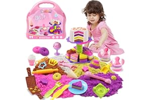 BEIREG Baking Ice Cream Sensory Sand Kit for Girls, 4lbs Magic Play Sand, 7 Cake & 6 Ice Cream Molds, 10 Sand Tools, 6 Cookie Tools, Waffle Donut Molds, Sensory Bin Toys for Toddlers 3 4 5 6 7 8+