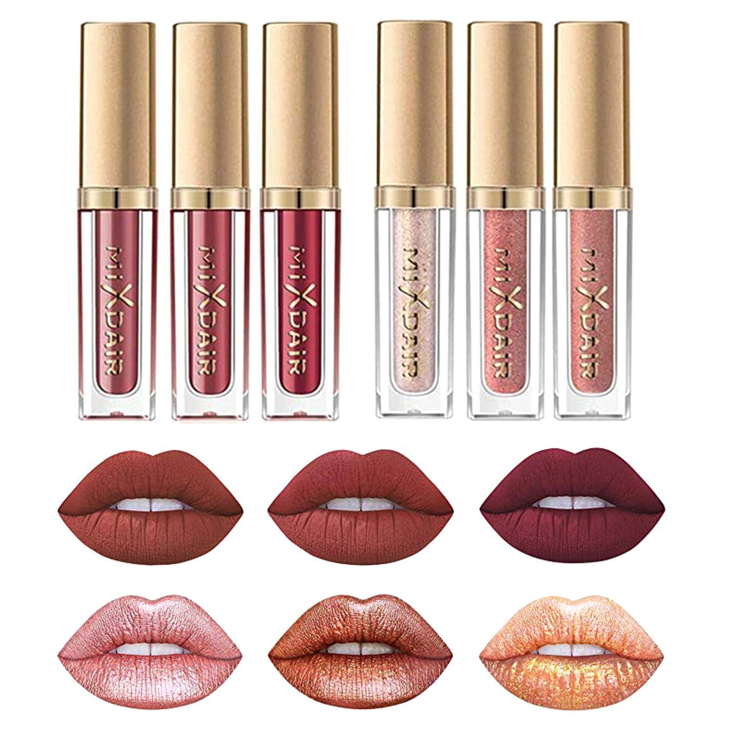 Matte Nude Lipstick Set & Liquid Glitter Lipstick Set, Coosa Waterproof Long Lasting Highly Pigmented Liquid Lipsticks Non-Stick Cup Lipstick Set - 6PC