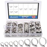 Glarks 100Pcs Adjustable 8-44mm Range 304 Stainless Steel Worm Gear Hose Clamps Assortment Kit, Fuel Line Clamp for Water Pip