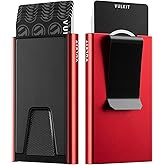 VULKIT Slim Card Wallet with Money Clip, Metal POP UP Credit Card Holder RFID Blocking, Red