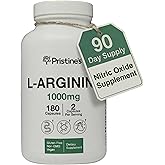 PRISTINE'S L Arginine Supplements for Men & Women - 1000mg Capsules 90 Day Supply Nitric Oxide & Pre Workout Amino Acid Support