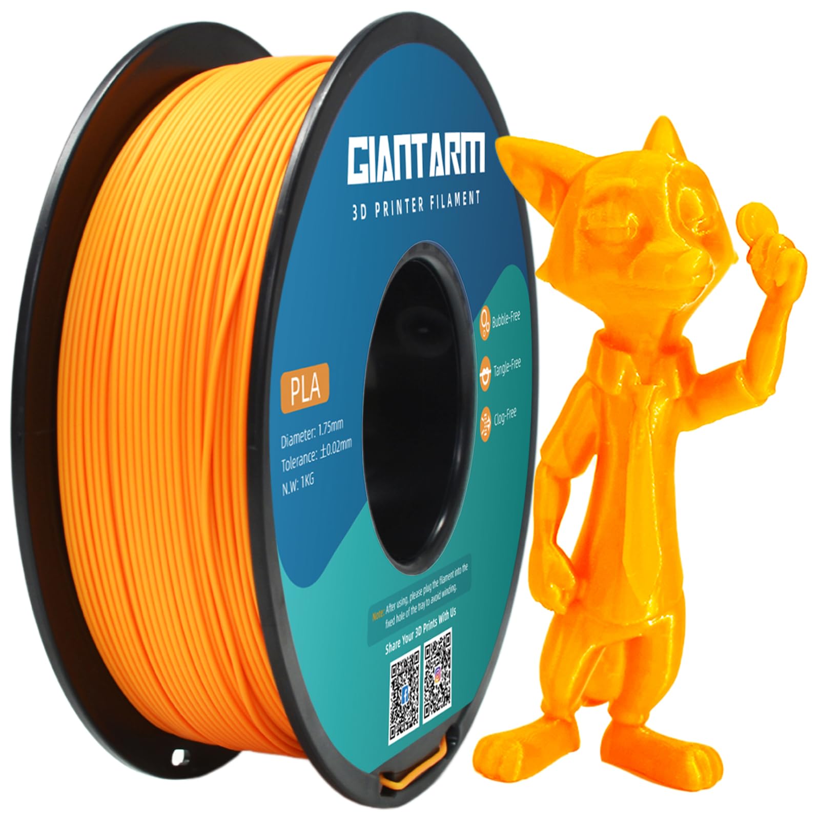 PLA Filament 1.75mm, GIANTARM Classic PLA 3D Printer Filament 1kg Spool (Orange)