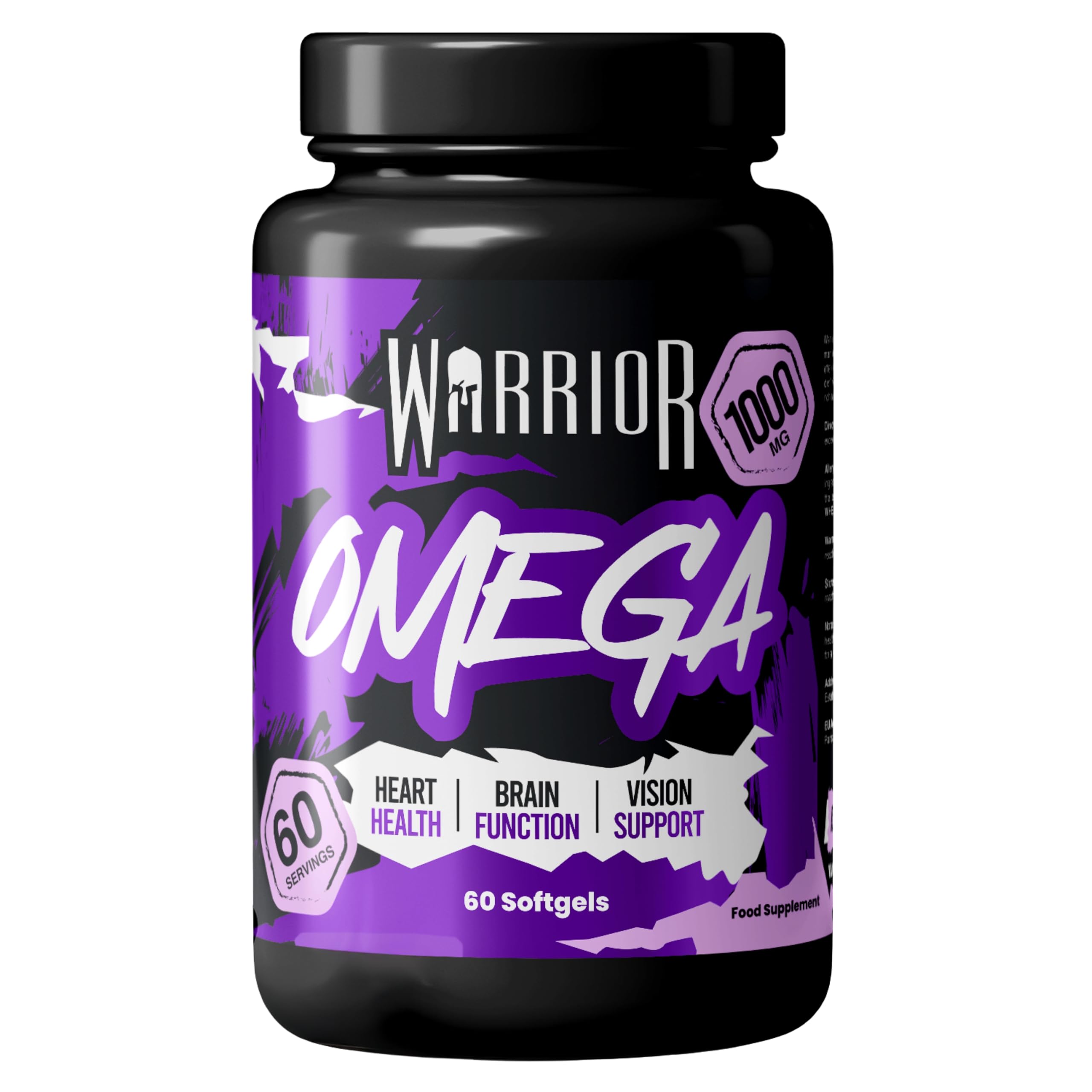 Warrior Omega 3 Fish Oil 1000mg – EPA & DHA for Heart, Brain, Eyes, Skin, Immune System, and Joint Care Supplements for Women & Men – Fish Oil Omega 3 Fatty Acids with Vitamin E – 60 Softgel Capsules