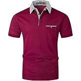 GHYUGR Men's Polo Shirts Short Sleeve Slim Fit Polo Casual Plaid Splice T-Shirts