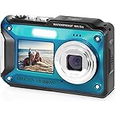 Minolta Waterproof Digital Camera - 48MP Photos, 4K UHD Video, Dual LCD Screens, 16ft Waterproof, 16X Zoom, Anti-Shake, Slow Motion, Compact Point-and-Shoot for Travel & Underwater (Blue)