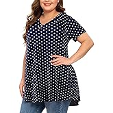 MONNURO Womens Plus Size Tops Short Sleeve Button Down Basic Tunics Summer Swing T Shirts Casual V Neck Blouses for Leggings