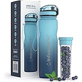 Infusion Pro 32 oz Fruit Infuser Water Bottle with Time Marker - Flip Top Locking Lid, Insulated Sleeve & 50 Recipe Fruit Infusion Water eBook : Leak Proof : for Gym, Sports, Travel : Unique Gift Idea