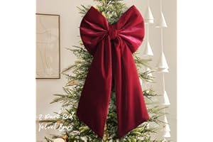Christmas Decorations - Christmas Bows - 2 Pack 36x18 Inches Large Red Velvet Christmas Tree Topper - Burgundy Ribbon Gift Bo