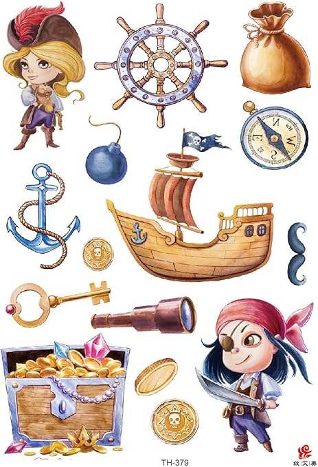 Amazon Co Jp イラスト 海賊船 大 8 25インチ テンポラリーアーム タトゥー 腰 ボヘミアン フェスティバル ホーム キッチン