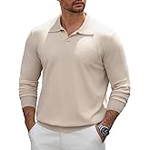LIFROWI Mens Knit Polo Sweater Long Sleeve V Neck Casual Golf Polo Lightweight Collar Pullover Sweaters