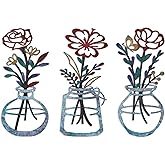 ARTINME 3 Pieces Metal Flowers Wall Arts - Rustic Farmhouse Decor Minimalist Flower Wall Decors for Living Room Bathroom Kitchen Bedroom Dining Room - Housewarming Gifts (Blue)