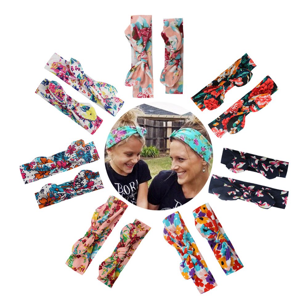 Calliar Womens And Baby Fashion Flower Bow Head Wrap Headbands Elastic Hair Band,7 Pairs-Color 1