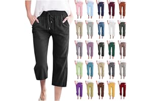 GOFLIC Cotton Linen Pants for Women 2024 Summer Drawstring Elastic Capri Pants High Waist Linen Pant Casual Loose Fit Pants