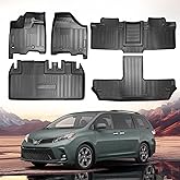 Floor Mat 3 Rows Fit for Sienna 2013-2020 Cargo Trunk Liners All Weather Black TPE Car Mats Compatible for Toyota Sienna 2013 2014 2015 2016-2020 Accessories(7 Passenger Model)