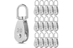 16 Pack M20 Single Pulley Block Loading 200lbs, CertBuy 304 Stainless Steel Swivel Pulley Hanging Wire Towing Wheel for Wire Rope