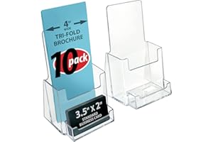 Azar Displays, 252922, Counter Brochure Holder for Trifold Flyers, Business Card or Gift Card Attachment, Advertisment Retail Display Stand, Countertop Literature Organizer, Acrylic, Clear, 10-Pack