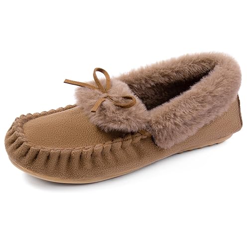 RockDove Women's Naomi Faux Fur Moccasin Slipper, Size US Women, Tan in  Oman Whizz Slippers