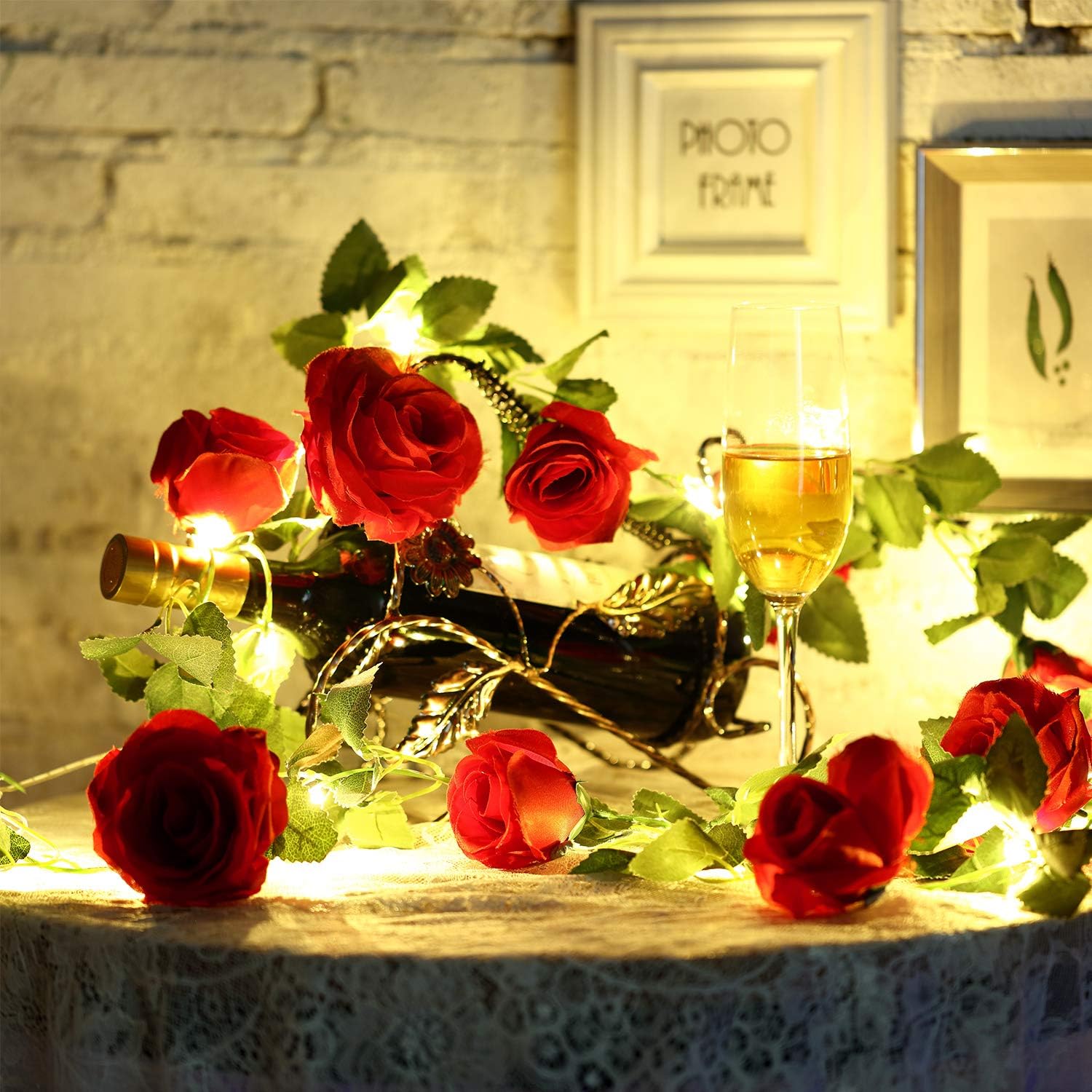 Red Rose with Leaf String Light, 6.5 ft 20 LEDs Infinity Rose Flower ...