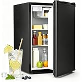 COWSAR 2.6 Cu.Ft Mini Fridge with Freezer, Freestanding Compact Refrigerator with Reversible Door &amp; 7-Speed Thermostat, Small Fridge for Office, Apartment, Gameroom (BLACK)