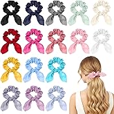 DOPENSPI 16 Pack Bow Hair Scrunchies for Women Girls, Elastic Hairs Ties Cute Bunny Ears Silk Scrunchies Bow Scrunchie Ropes Ponytail Holder Hairs Accessories
