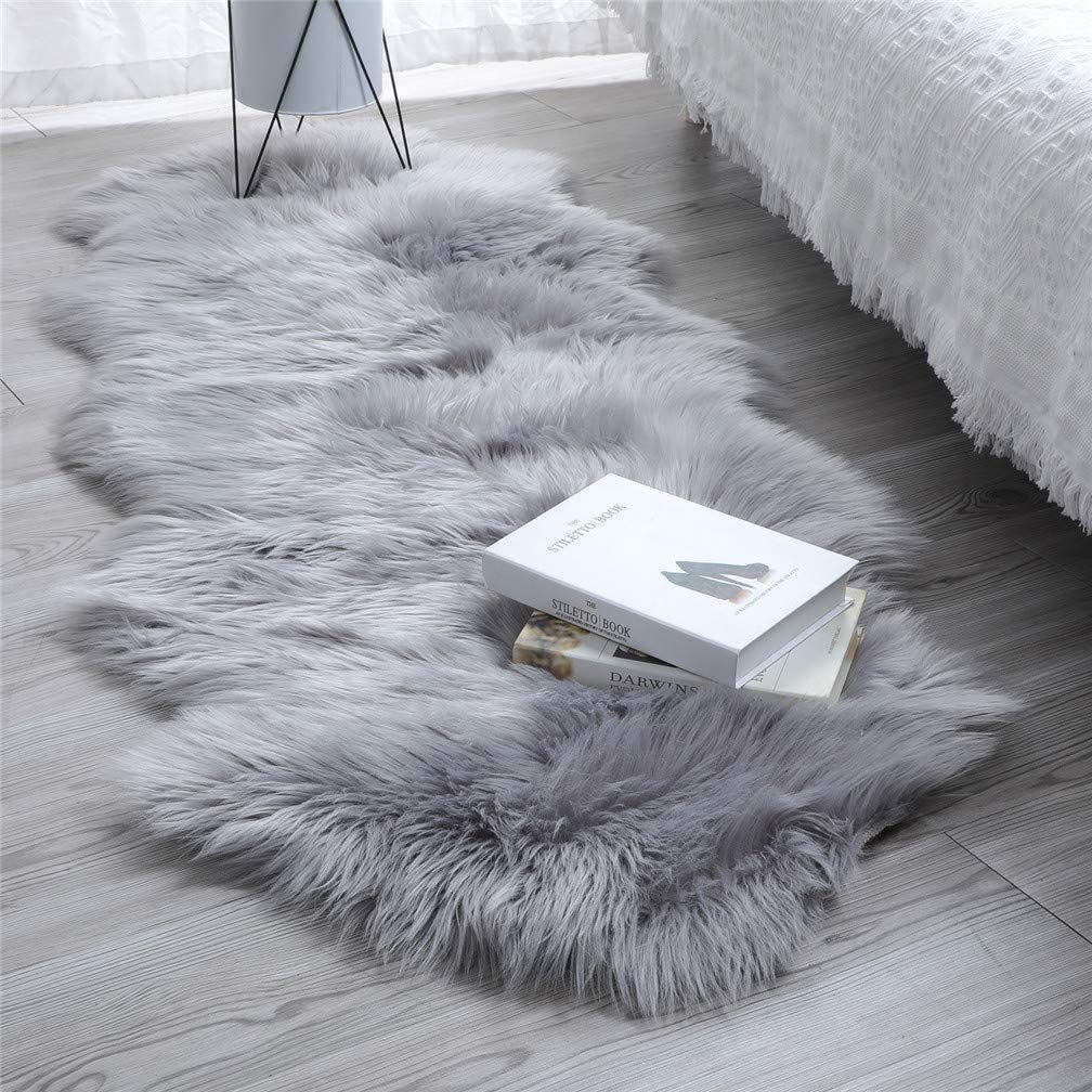 SXYHKJ Faux Sheepskin Rugs, Soft Fluffy Faux Chair Cover Hairy Washable Carpet Non Slip Mats for Chair Bed Sofa Floor with Extra Long Wool (gray, 60x160CM)