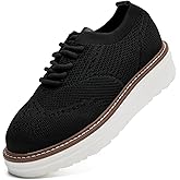 DADAWEN Women's Platform Lace-Up Wingtips Square Toe Oxford Shoes Mesh Breathable Knit Comfort Casual Dressy School Work Dress Shoes