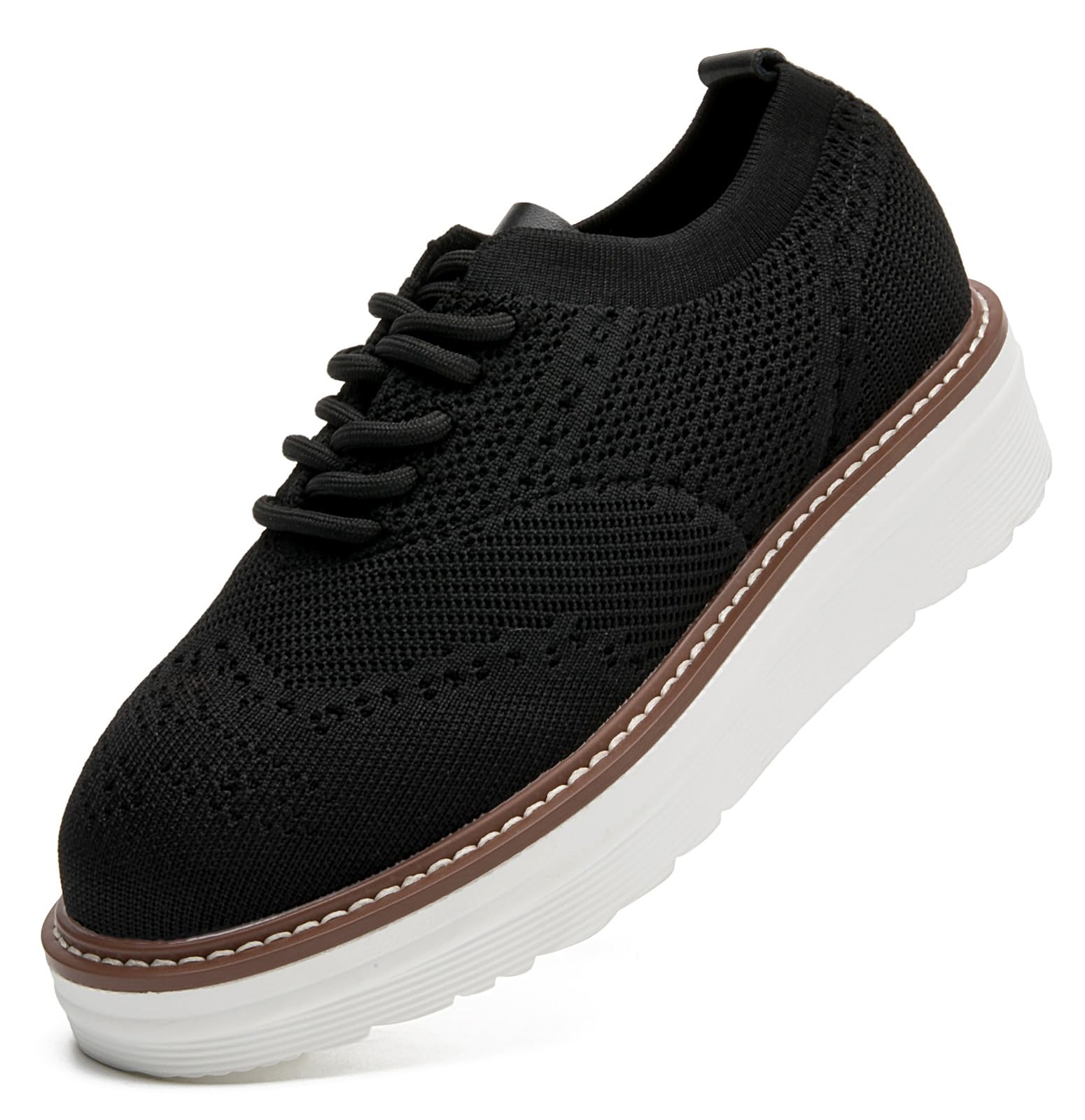 Photo 1 of DADAWEN Women's Platform Lace-Up Wingtips Square Toe Oxford Shoes Mesh Breathable Knit Comfort Casual Dressy School Work Dress Shoes Black US Size 5.5