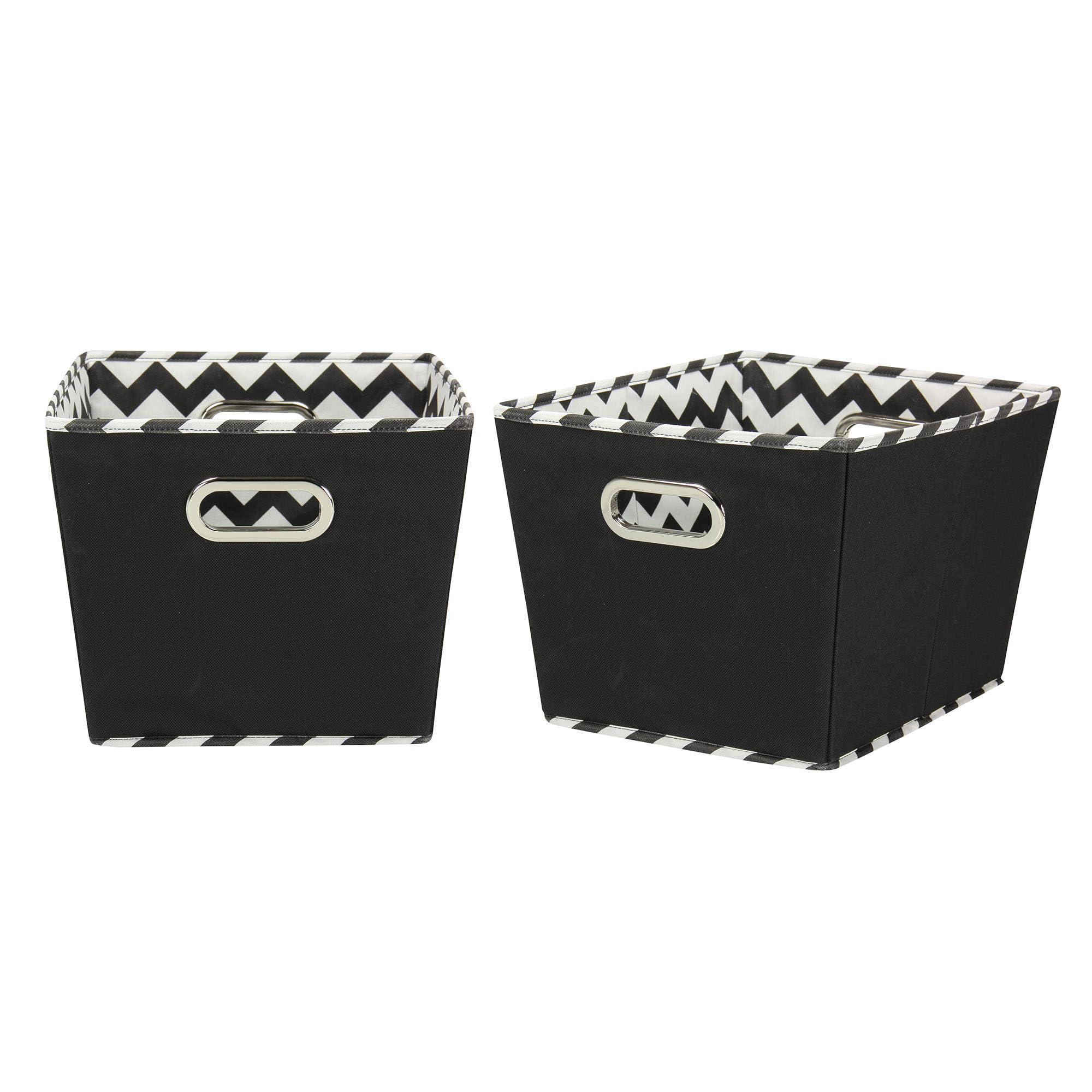 Household Essentials 91-1 Medium Tapered Decorative Storage Bins | 2 Pack Set Cubby Baskets | Black Chevron