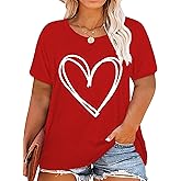 Plus Size Valentines Shirts for Women Heart Print Graphic Tees Teacher Valentine Shirt Casual Tops