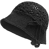 ZLYC Women Cotton Bucket Hat Handmade Crochet Knit Floral Summer Bucket Hats