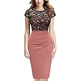Miusol Women's Vintage Floral Lace Cap Sleeve Ruffle Style Cocktail Party Dress