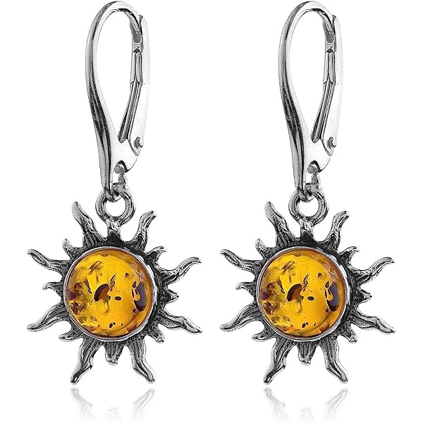Pendentif Soleil En Ambre Naturel - Monture Argent 925 Plaqué Or - Idéal Pour Chaîne Personnelle, Cadeau élégant