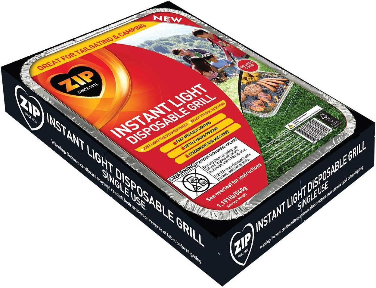 Zip Instant Light Disposable 500Gram Charcoal Briquette BBQ Grill/Tray