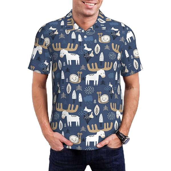 Mosytuky Snow Penguin Print Golf Shirts for Men Dry Fit
