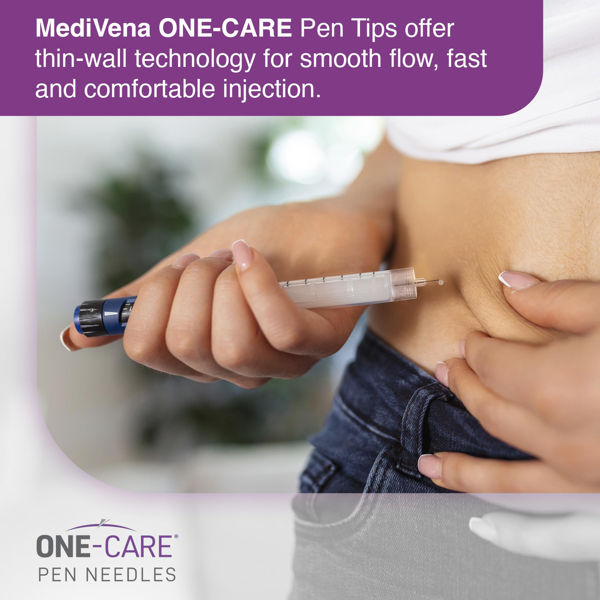ONE-CARE Pen Tips - 31 gauge x 5 mm (3/16’’) Ultra-Thin for Comfortable Injections -Diabetes Pen Tips for Injections - Universal Fit Compatible with most injectors available on the market - Set of 100
