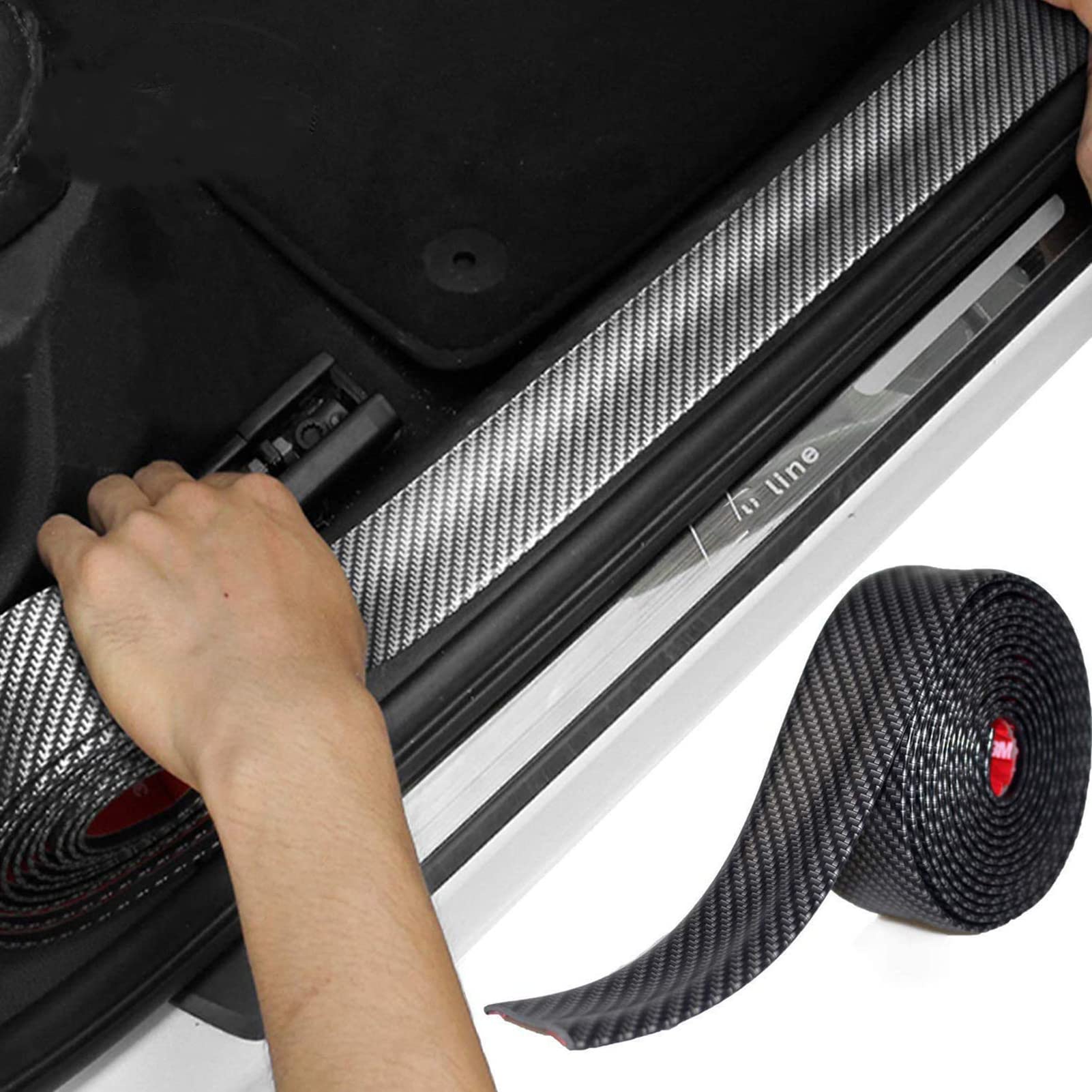 Genrics Car Door Sill Protector, 2.5M*3CM, Carbon Fiber Black, Rubber, Universal Fit, Bumper, Door, Window