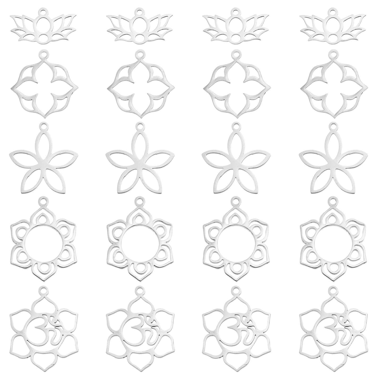UNICRAFTALE 20pcs 5 Styles Flower Hollow Charm Lotus Pendants Stainless Steel Petals Necklace Charms Metal Flower Charms Frame Flower Earring Pendants for Resin Pressed Flower Jewelry Making 11-25mm