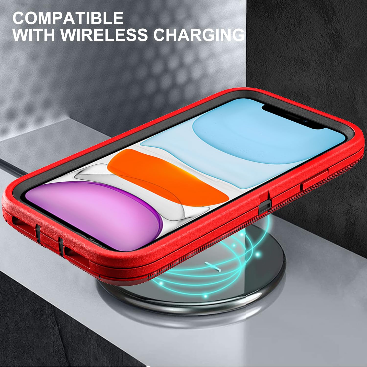 for iPhone 11 Case, Military Grade 3 in 1 Heavy Duty Shockproof/Drop Proof/Dust Proof Case with 2Pcs Tempered Glass Screen Protector (Red/Black)