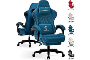 GTPLAYER ACE-PRO Music Gaming Chairs – Built-in Speakers, App Support & Bluetooth Control, Computer Game Chairs with Footrest for Adults, Ergonomic Reclining Silla, Linkage Armrest, Blue 【Velvet】