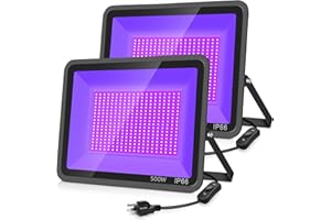 YANYCN 500W 2 Pack LED Black Light,Black Flood Light Outdoor with Plug and Switch, IP66 Waterproof 395nm to 405nm LED UV Blacklight Neon Glow for Glow Party, Halloween, Fluorescent Poster, Body Paint