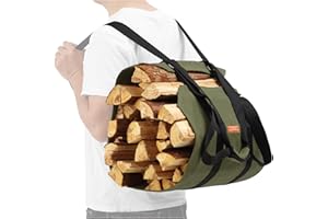 WITSTEP Firewood Carrier Bag Backpack, Waxed Canvas Wood Log Carrier for Firewood, Heavy Duty Firewood Carrying Backpack Bag with 2 Adjustable Shoulder Straps & Padded Handle