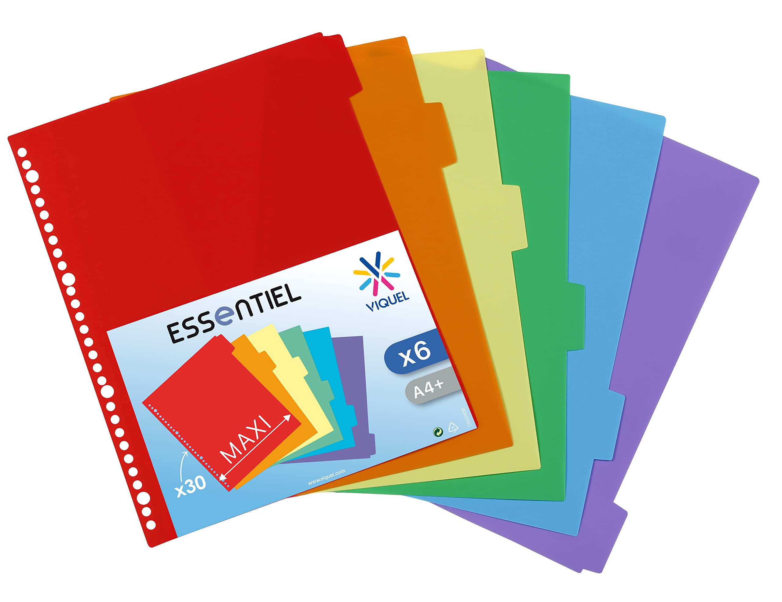 Viquel - Pack of 6 Plastic Dividers A4 Maxi - 30 Hole Punched - School or Office Dividers