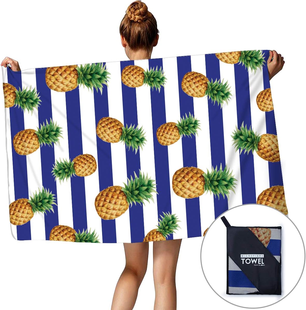 TUONROAD Microfiber Beach Towel Sports Travel Bath Towel for Yoga Camping Surfing Swimming Gym Super Compact Absorbent Quick Dry Blanket with Zipper Bag, 60” x 30”
