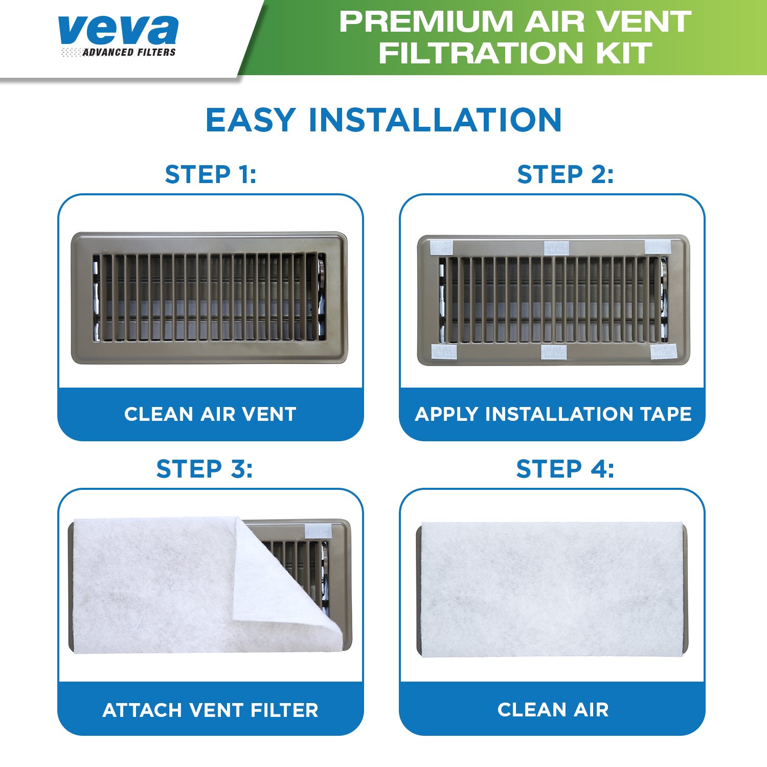 Complete Premium Vent Register Filters Kit 72” x 16” Electrostatic