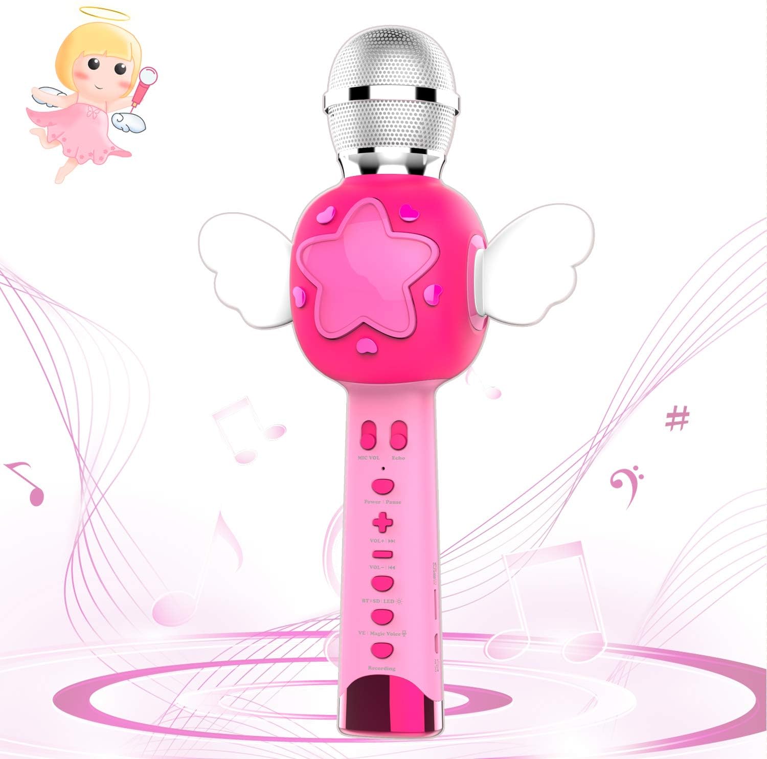 Micro Karaoké Sans Fil Pour Enfants - 2 Micros, Lumières, Bluetooth, Cadeau Fille Garçon 3-12 Ans