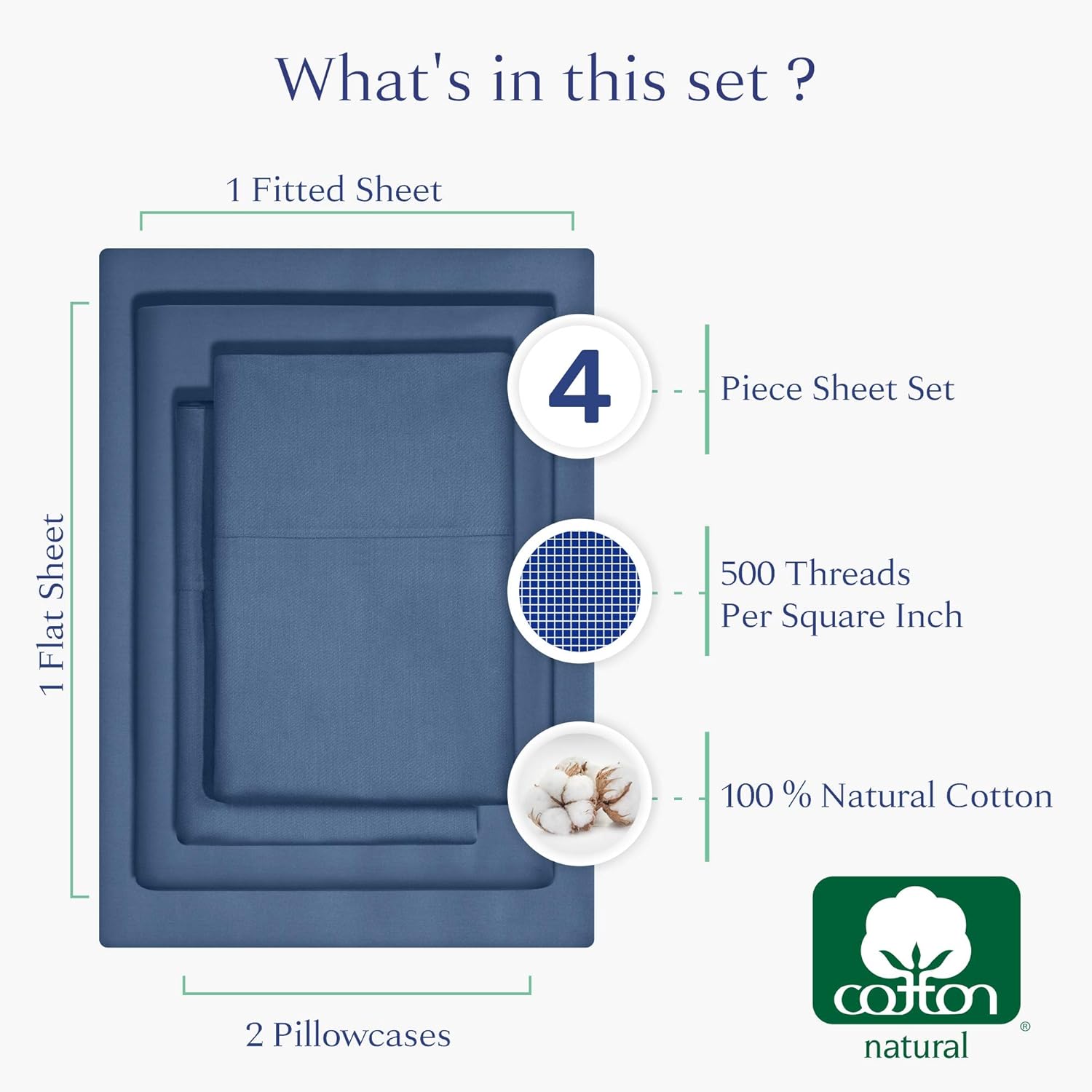 California Design Den 100% Cotton Sateen Queen Size Sheets - 500 Thread Count 4 Piece Sheet Set, Moonlight Blue Fade Resistant Bedding, Deep Pocket Fits Mattress 16 Inches: Home & Kitchen