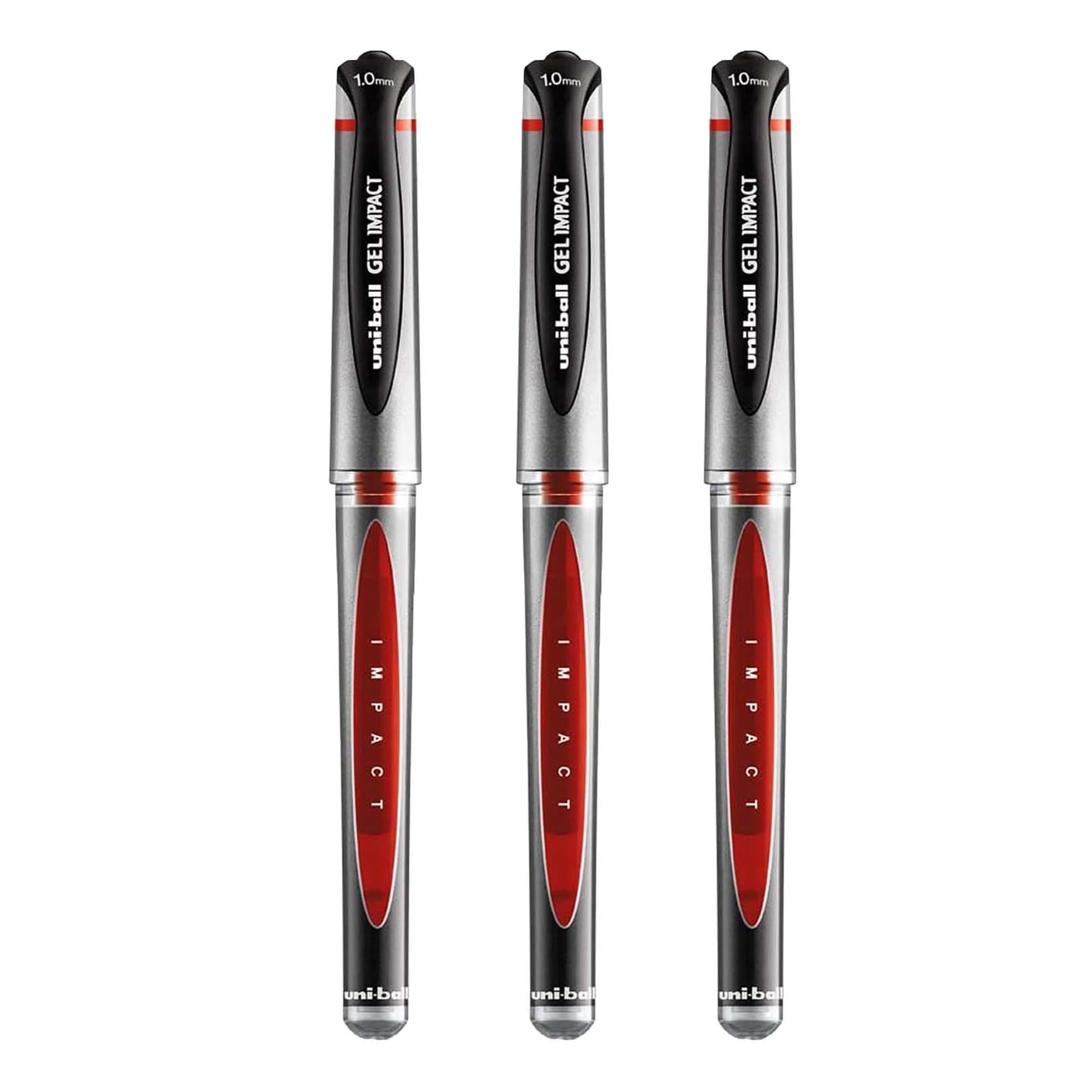 uni-ball Red Capped (UM-153S) Gel Impact Rollerball Pen Ball Point Pens Broad 1mm Nib Tip 0.6mm Line Width Ink (Pack Of 3)